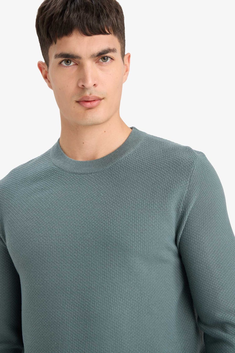 DeFacto Blue Man Standard Fit Crew Neck Basic Textured Knit Pullover Casual - Image 4